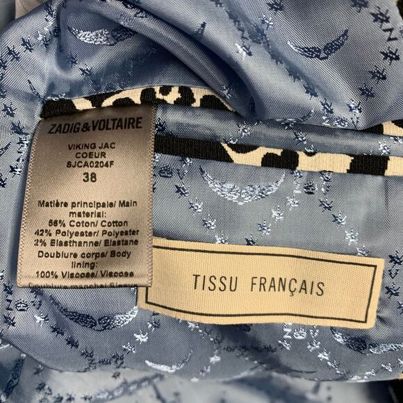 ZADIG & VOLTAIRE Size M Black White Crepe Heart Single Button Jacket Blazer - Picture 8 of 9